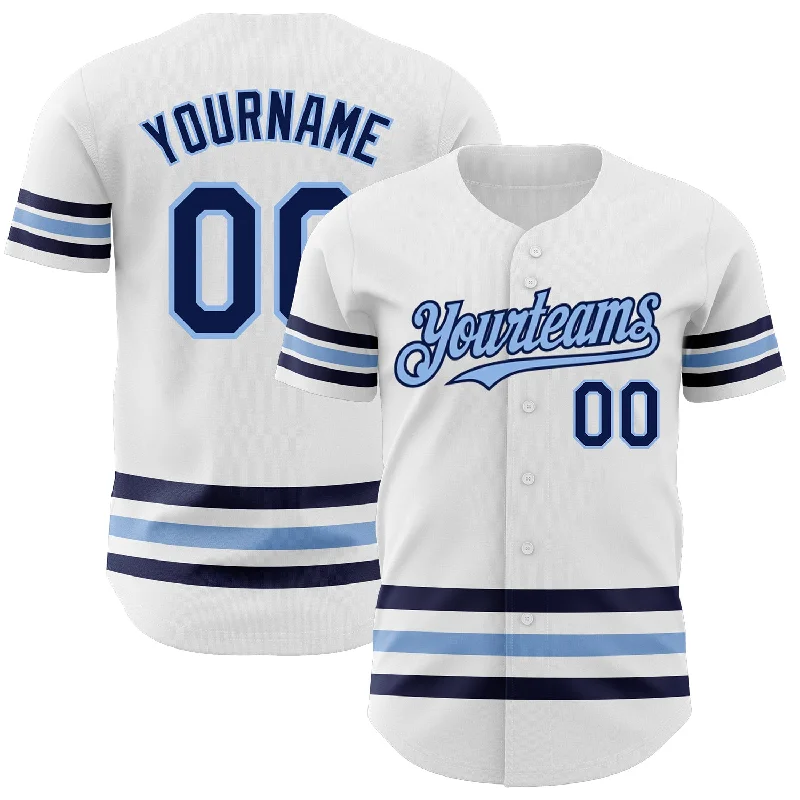 Football Jersey With Long-Lasting Material-Basketball Jersey With Long-Lasting Material-Baseball Jersey With Sleeve Logos-Custom White Navy-Light Blue Line Authentic Baseball Jersey