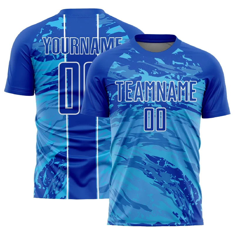 Football Jersey With Vivid Colors-Custom Thunder Blue Sky Blue-White Abstract Fluid Sublimation Soccer Uniform Jersey