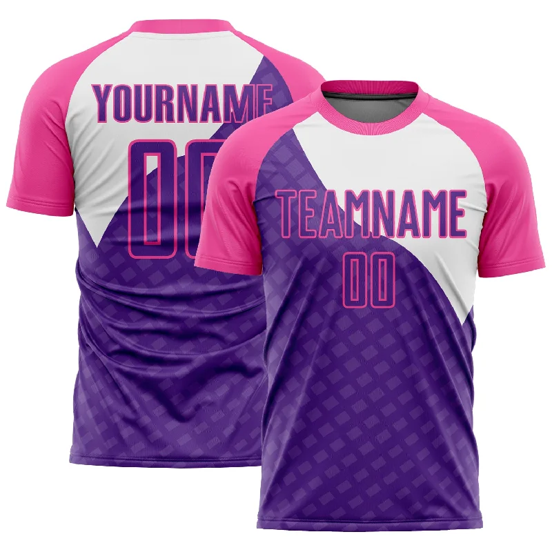 Football Jersey With Pockets-Custom Purple Pink-White Curve Lines Sublimation Soccer Uniform Jersey