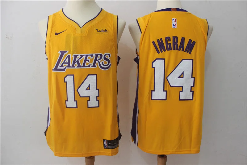 Personalized Basketball Jersey-Lakers 14 Brandon Ingram Yellow Authentic Basketball Jersey