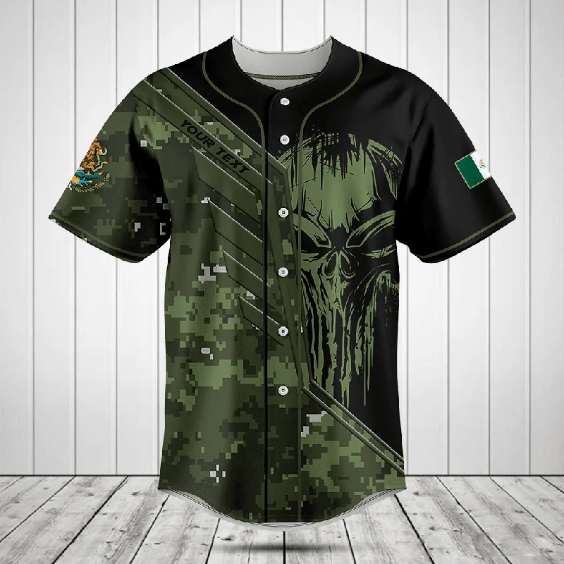 Football Jersey With Team Motto-Basketball Jersey With Inspirational Graphics-Baseball Jersey With Inspirational Graphics-Customize Mexico Wing Skull Camouflage Baseball Jersey Shirt, Mexico Baseball Jersey