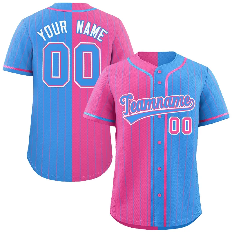 Football Jersey With Custom Art-Basketball Jersey With Custom Art-Baseball Jersey For Men-Custom Pink Powder Blue Two Tone Striped Fashion Authentic Baseball Jersey