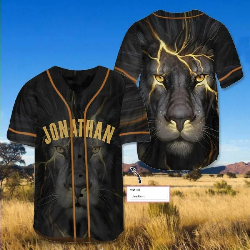 Football Jersey With Shiny Finish-Basketball Jersey With Shiny Finish-Baseball Jersey With Gold Trim-Black Lion King Baseball Jersey - Lion Custom Baseball Jersey Shirt For Men and Women