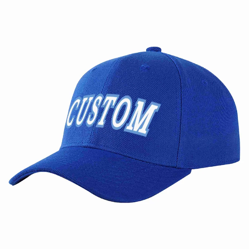 Camping Baseball Cap-Custom Royal White-Light Blue Curved Eaves Sport Baseball Cap Design for Men/Women/Youth