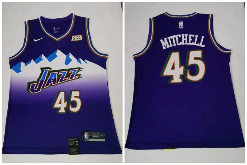 Basketball Jersey With Large Color Blocks-Jazz 45 Donovan Mitchell Purple Swingman Basketball Jersey