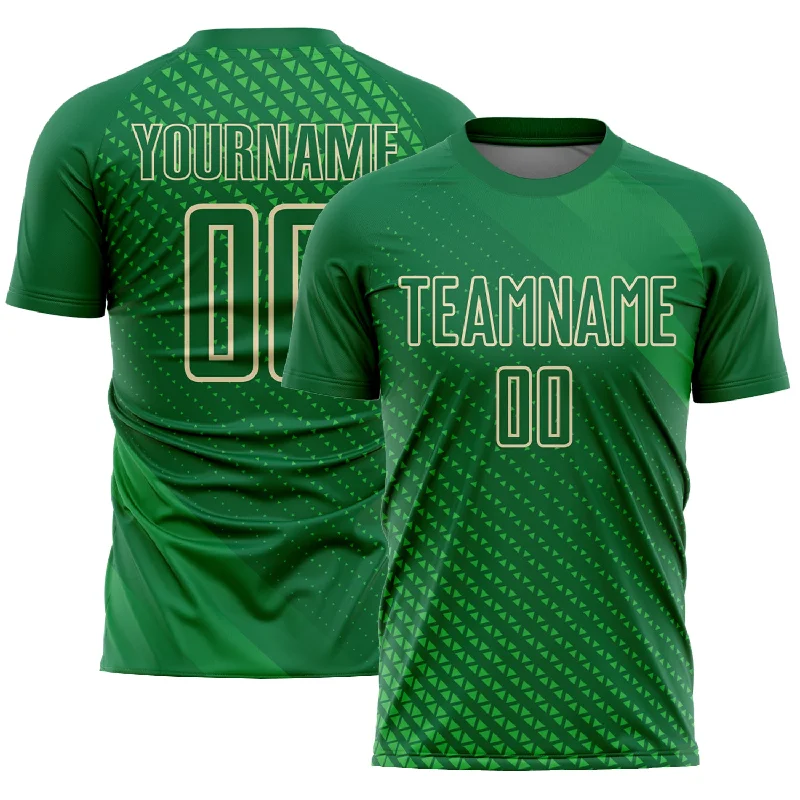 Football Jersey With Digital Print-Custom Kelly Green City Cream Geometric Shapes Sublimation Soccer Uniform Jersey