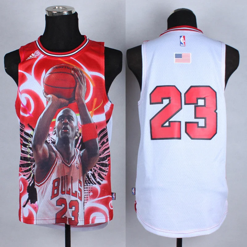 Basketball Jersey For Seasoned Players-Bulls 23 Jordan White USA Flag Portrait Fashion Basketball Jerseys