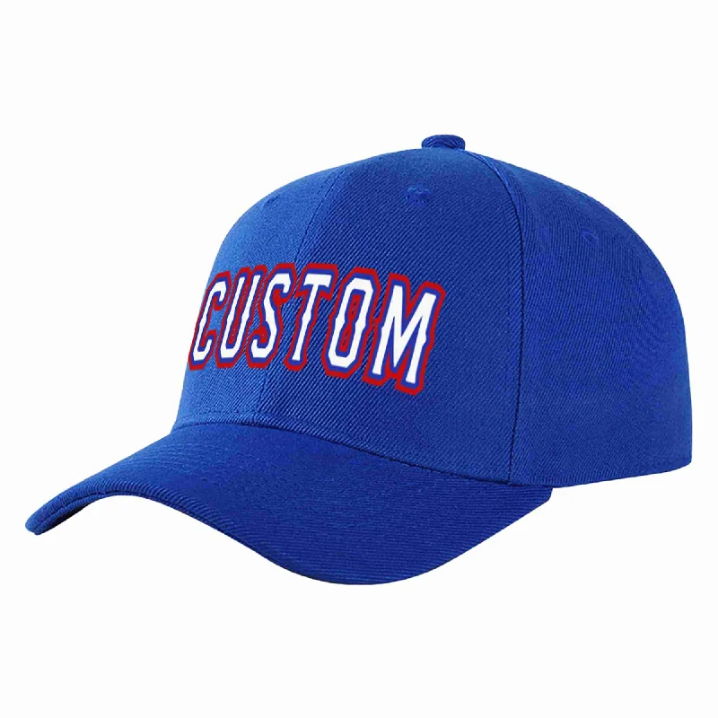 Travel Baseball Cap-Custom Royal White-Royal Curved Eaves Sport Baseball Cap Design for Men/Women/Youth