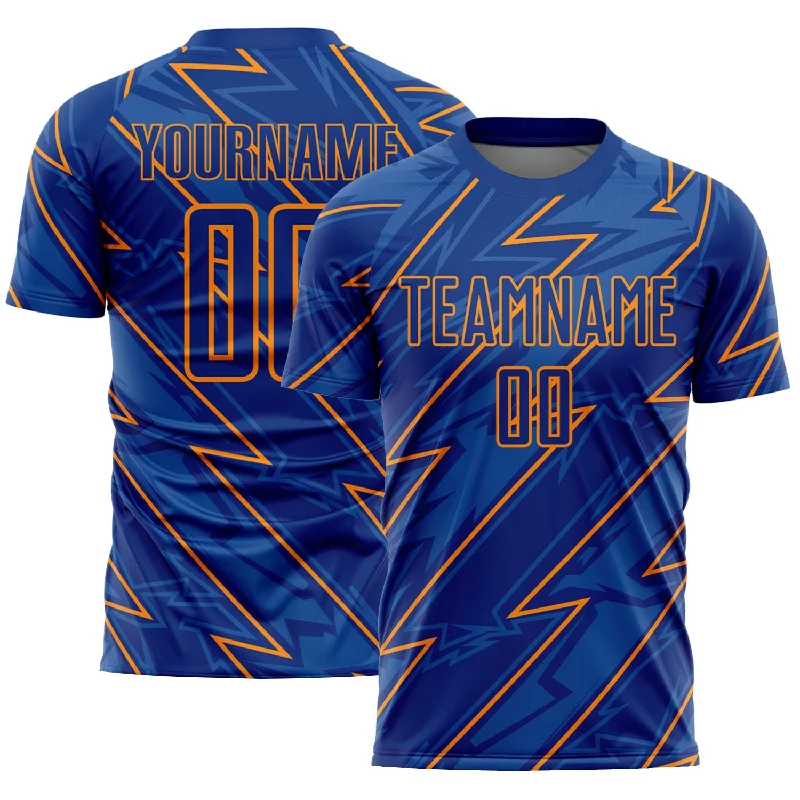 Football Jersey For Retro Fans-Custom Royal Bay Orange Lightning Sublimation Soccer Uniform Jersey