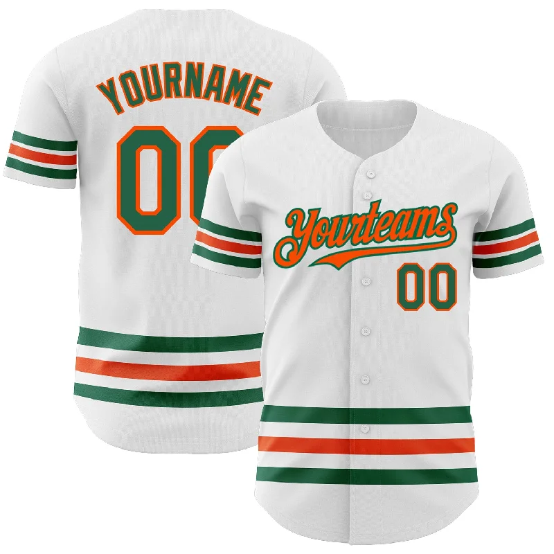 Football Jersey For Hip-Hop Style-Basketball Jersey For Hip-Hop Style-Baseball Jersey With Hood-Custom White Kelly Green-Orange Line Authentic Baseball Jersey