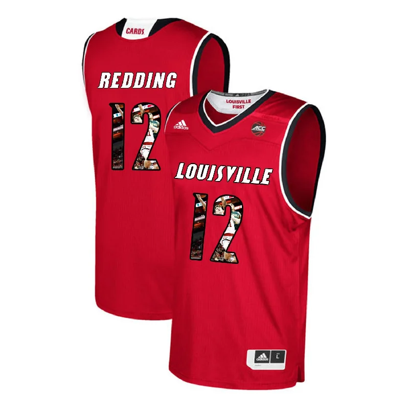 Basketball Jersey With Logo-Louisville Cardinals 12 Jacob Redding Red With Portrait Print College Basketball Basketball Jersey