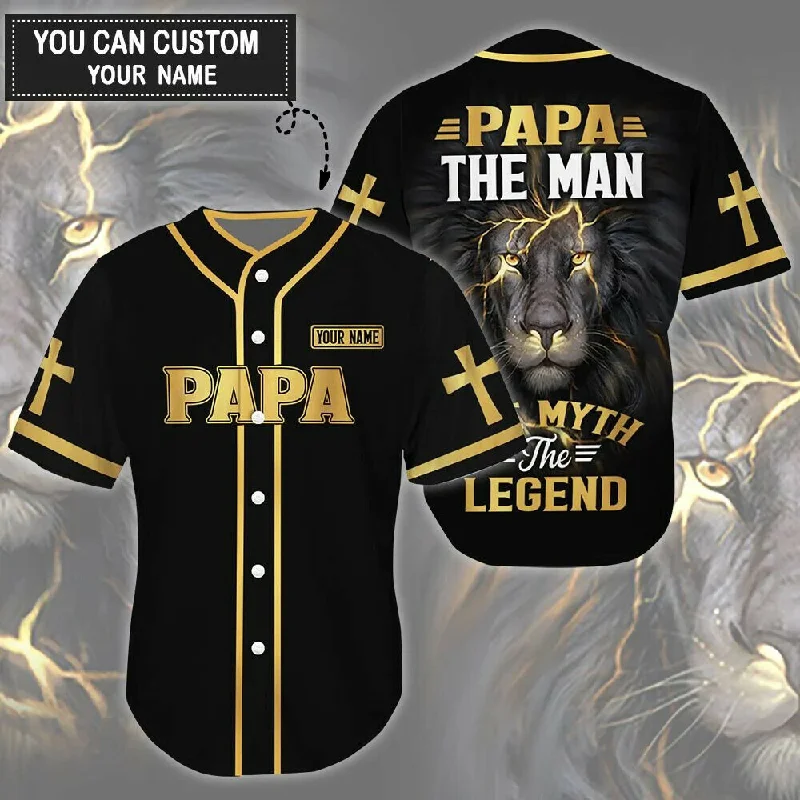 Football Jersey With Fabric Mesh-Basketball Jersey With Fabric Mesh-Baseball Jersey With Graffiti Design-Cross, Lion Baseball Jersey - Papa The Man The Legend Custom Baseball Jersey For Men Women