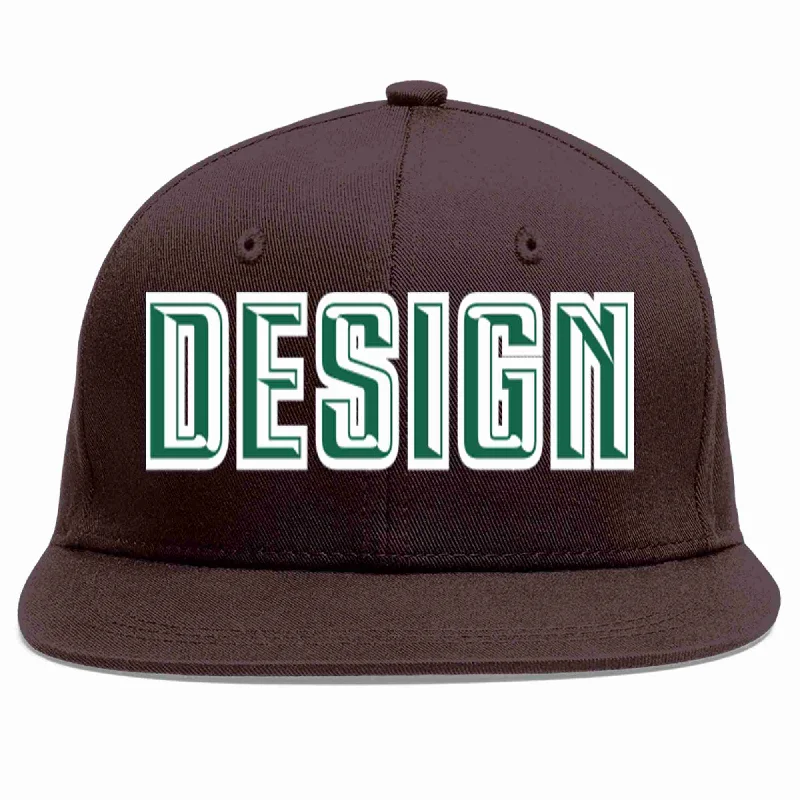 Workout Baseball Cap-Custom Brown Kelly Green-White Flat Eaves Sport Baseball Cap Design for Men/Women/Youth