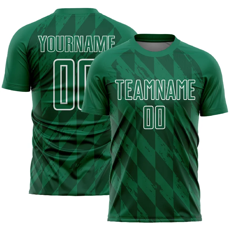 Football Jersey With Elastic Waistband-Custom Kelly Green White Geometric Shapes Sublimation Soccer Uniform Jersey