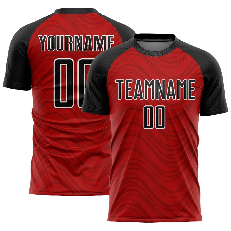 Football Jersey With Color Options-Custom Red Black-White Wavy Lines Sublimation Soccer Uniform Jersey