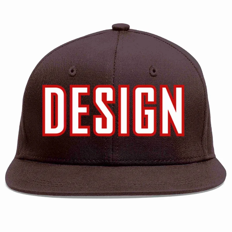 Inspirational Baseball Cap-Custom Brown White-Red Flat Eaves Sport Baseball Cap Design for Men/Women/Youth