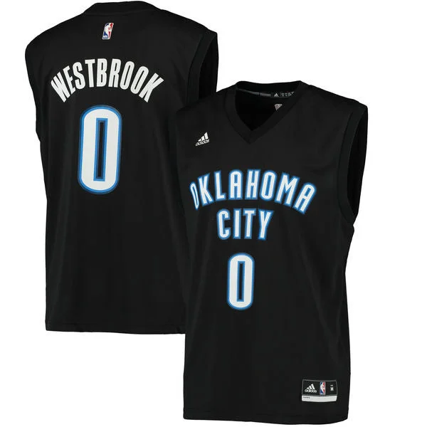 Basketball Jersey With Sublimation Printing-Thunder 0 Russell Westbrook Black Fashion Replica Basketball Jersey