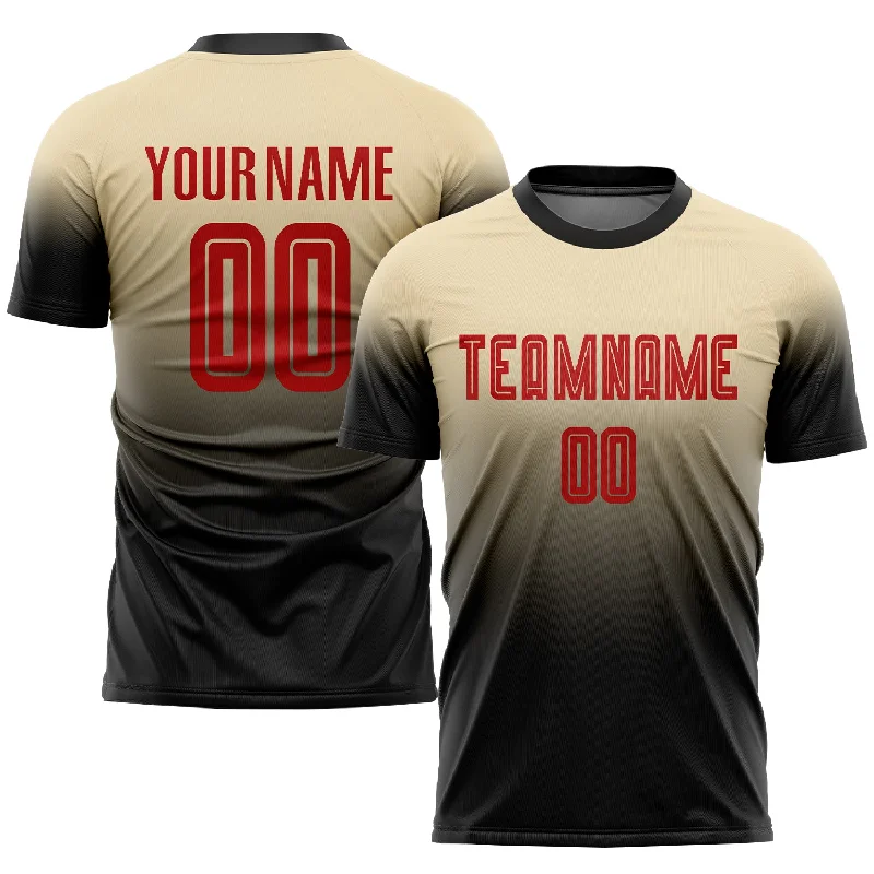 Football Jersey With Player Name-Custom Cream Red-Black Sublimation Fade Fashion Soccer Uniform Jersey