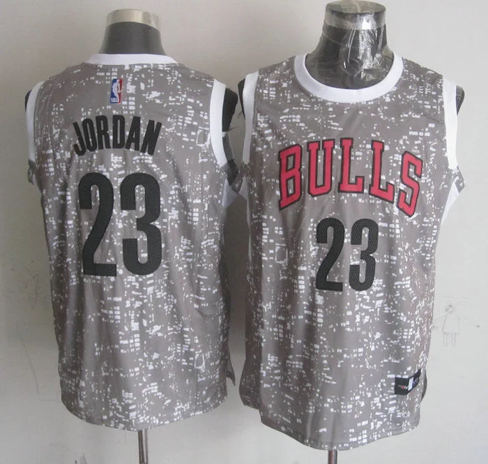 Basketball Jersey For National Competitions-Bulls 23 Michael Jordan Gray City Luminous Basketball Jersey