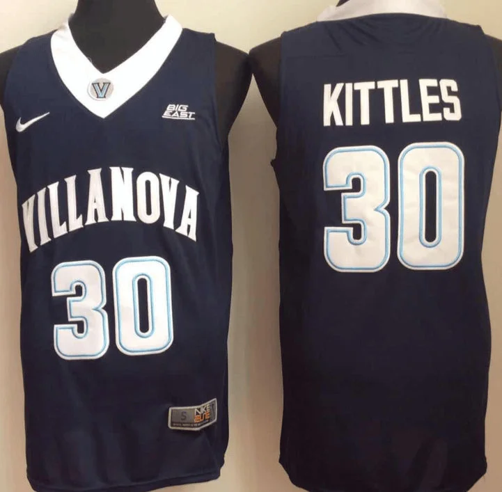 Basketball Jersey With Pockets-Villanova Wildcats 30 Kerry Kittles Navy College Basketball Basketball Jersey