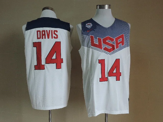 Basketball Jersey For Sports Clubs-USA Basketball 2014 Dream Team 14 Davis White Basketball Jerseys