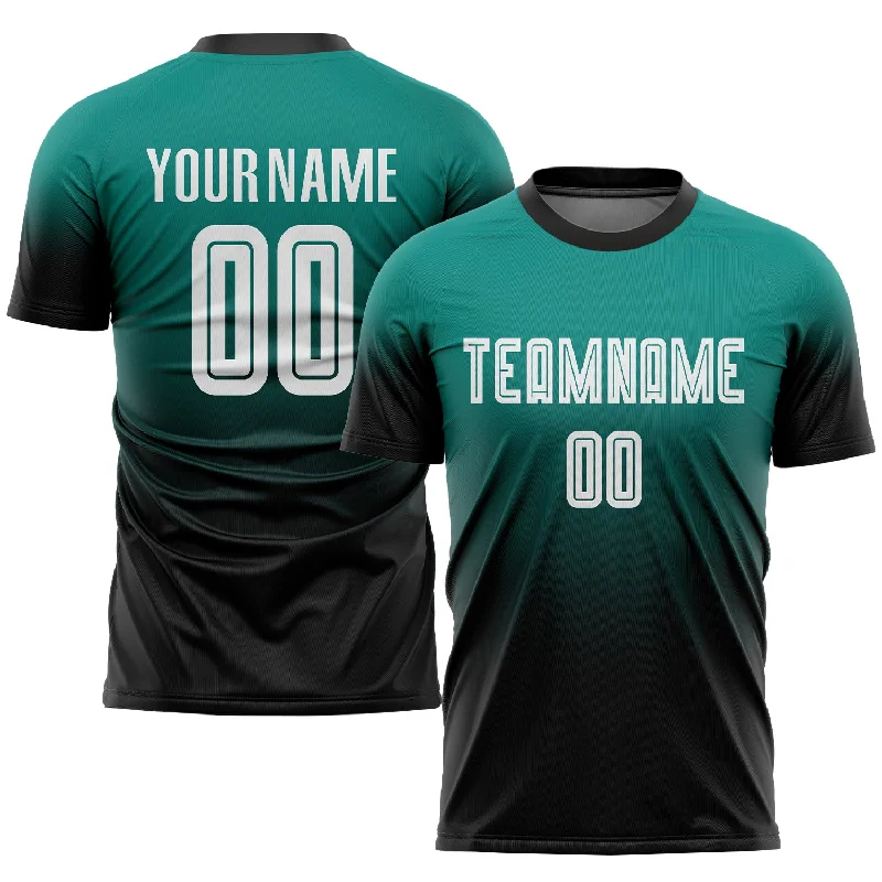 Football Jersey With Custom Design-Custom Aqua White-Black Sublimation Fade Fashion Soccer Uniform Jersey