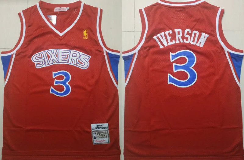 Basketball Jersey For Basketball Players-76ers 3 Allen Iverson Red 1996-97 Hardwood Classics Basketball Jersey