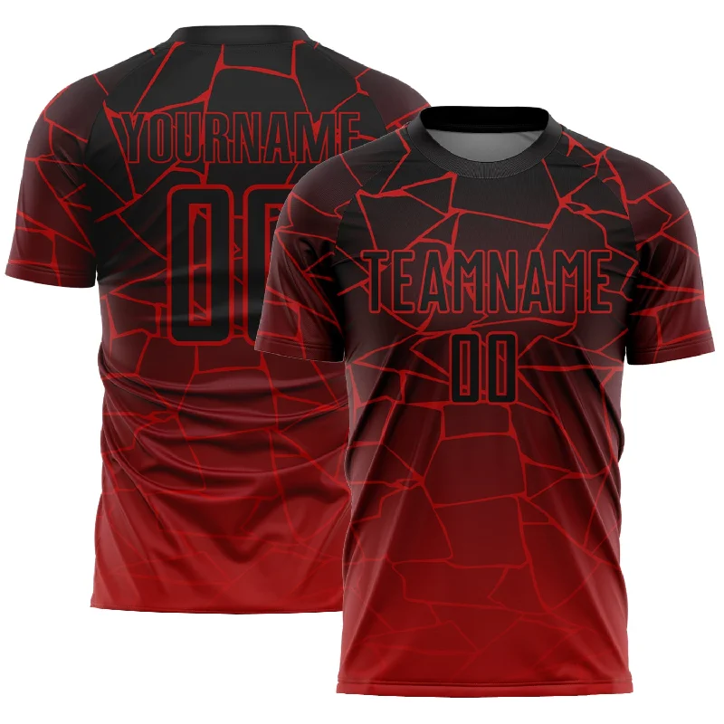 Football Jersey For Practice Sessions-Custom Red Black Lines Sublimation Soccer Uniform Jersey