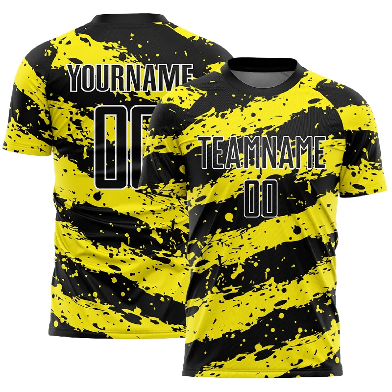 Football Jersey For Fundraisers-Custom Black Light Yellow-White Splash Sublimation Soccer Uniform Jersey