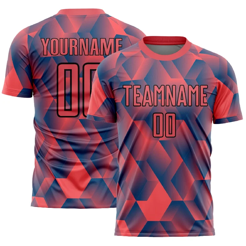 Football Jersey For Sports Teams-Custom Fire Red Black Geometric Shapes Sublimation Soccer Uniform Jersey