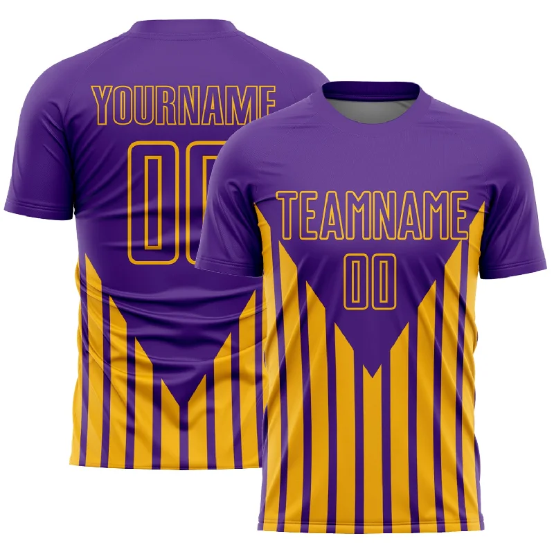 Football Jersey With Patch Design-Custom Purple Gold Lines Sublimation Soccer Uniform Jersey