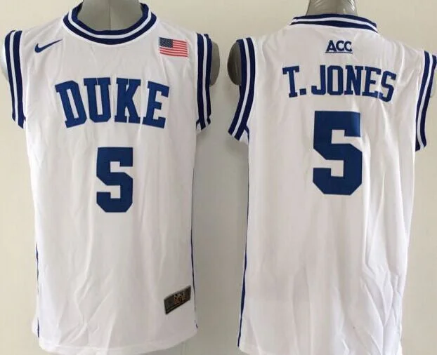 Basketball Jersey For Comfortable Wear-Duke Blue Devils 5 T.Jones White College Basketball Jersey