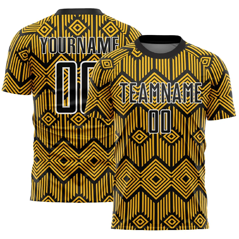 Football Jersey With Durable Material-Custom Gold Black-White Abstract Geometric Shapes Sublimation Soccer Uniform Jersey