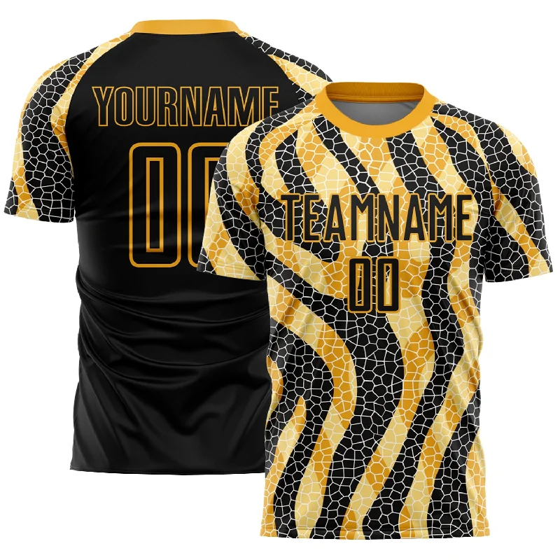 Football Jersey For Football Players-Custom Black Gold Animal Print Sublimation Soccer Uniform Jersey