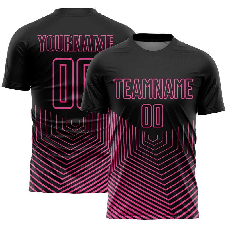 Football Jersey For City Leagues-Custom Black Pink Geometric Lines Sublimation Soccer Uniform Jersey