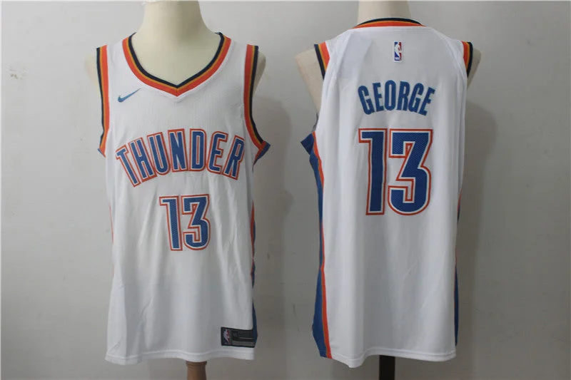 Basketball Jersey With Hood-Thunder 13 Paul George White Authentic Basketball Jersey