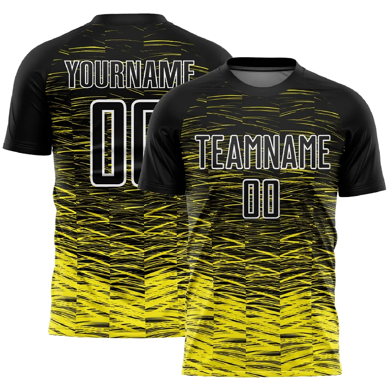 Football Jersey For Fan Support-Custom Black Light Yellow-White Line Sublimation Soccer Uniform Jersey