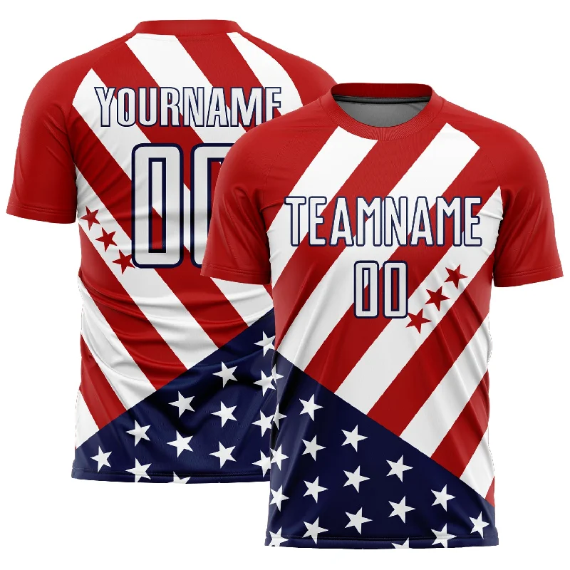 Football Jersey With Color Options-Custom Red White-Navy Vintage American Flag Sublimation Soccer Uniform Jersey