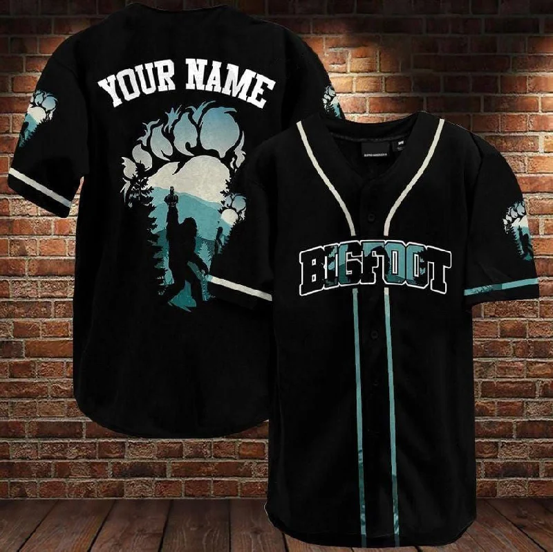 Football Jersey With Embroidered Lettering-Basketball Jersey With Embroidered Lettering-Baseball Jersey With Animal Print-Personalized Bigfoot Forest Baseball Jersey Shirt, Bigfoot Clothing 3D Shirt