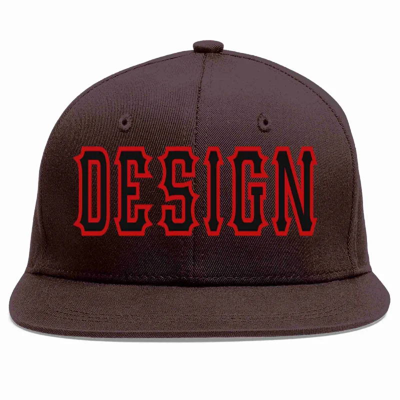 Windproof Baseball Cap-Custom Brown Black-Red Flat Eaves Sport Baseball Cap Design for Men/Women/Youth