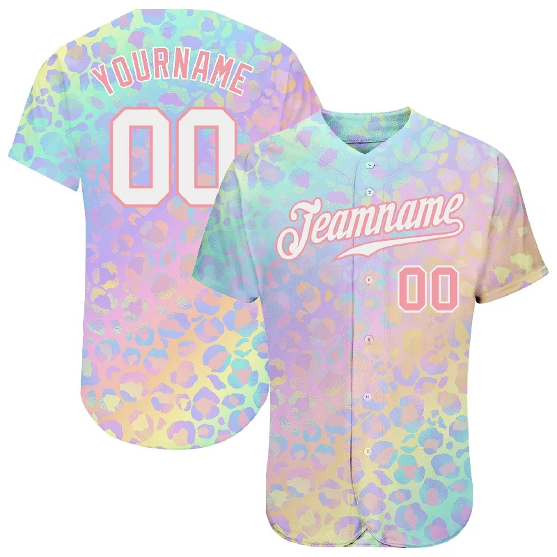 Printed Football Jersey-Embroidered Basketball Jersey-Printed Baseball Jersey-Custom White White-Medium Pink 3D Pattern Design Leopard Authentic Baseball Jersey