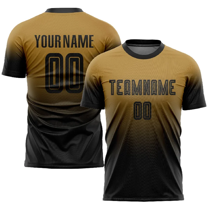 Football Jersey With Custom Number-Custom Old Gold Black Sublimation Fade Fashion Soccer Uniform Jersey