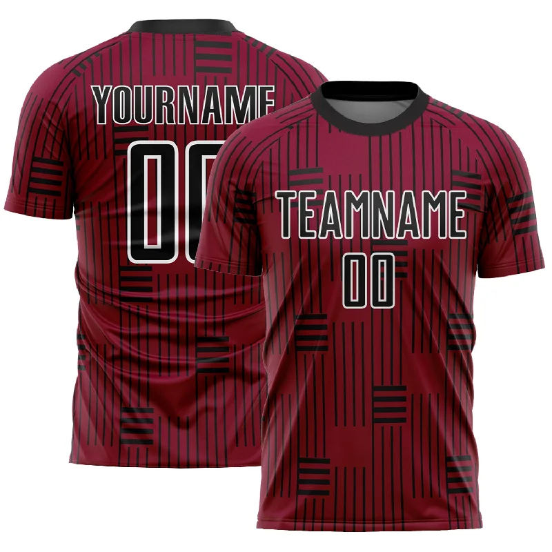 Football Jersey With Stylish Design-Custom Maroon Black-White Lines Sublimation Soccer Uniform Jersey