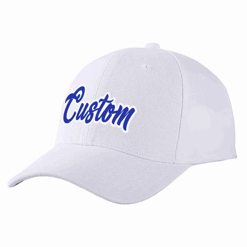 Printed Baseball Cap-Custom White Royal-White Curved Eaves Sport Baseball Cap Design for Men/Women/Youth