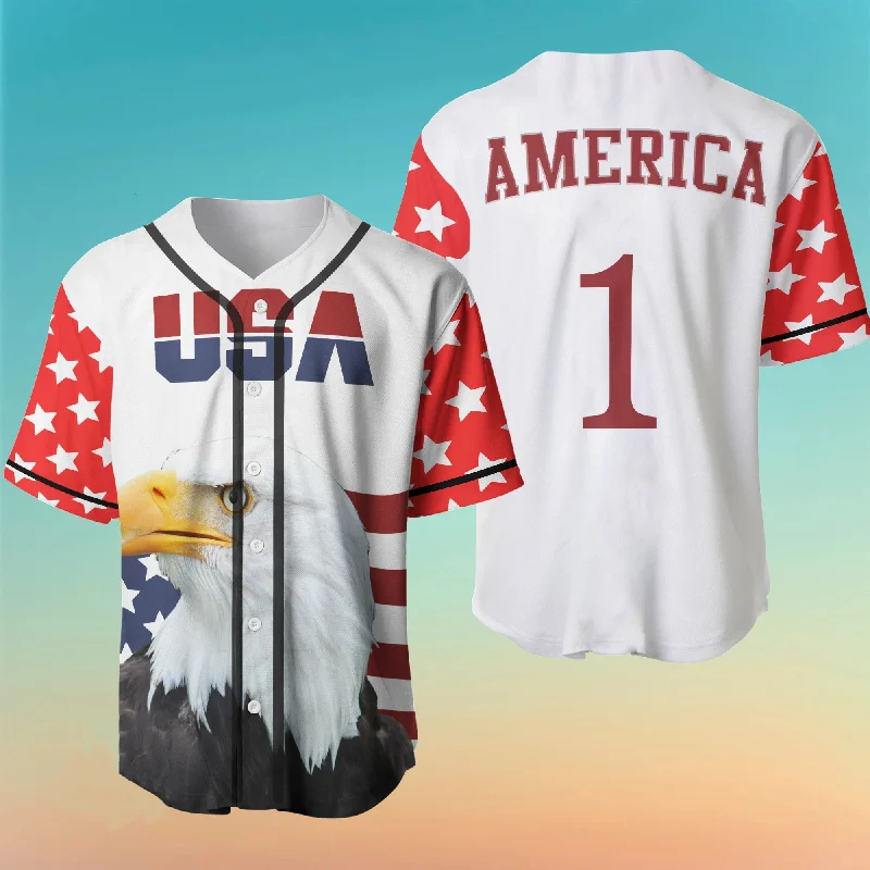 Football Jersey With Sponsor Name-Basketball Jersey With Special Offer-Baseball Jersey With Group Outfit Design-Personalized 4th Of July Usa Eagle 1 Baseball Jersey, Baseball Jersey Shirt for Men