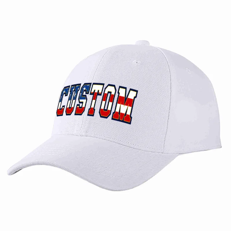 Political Baseball Cap-Custom White Vintage USA Flag-Gold Curved Eaves Sport Baseball Cap Design for Men/Women/Youth