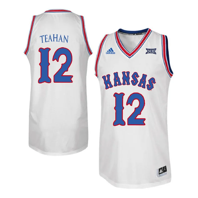 Basketball Jersey For The Whole Team-Kansas Jayhawks 12 Chris Teahan White Throwback College Basketball Basketball Jersey