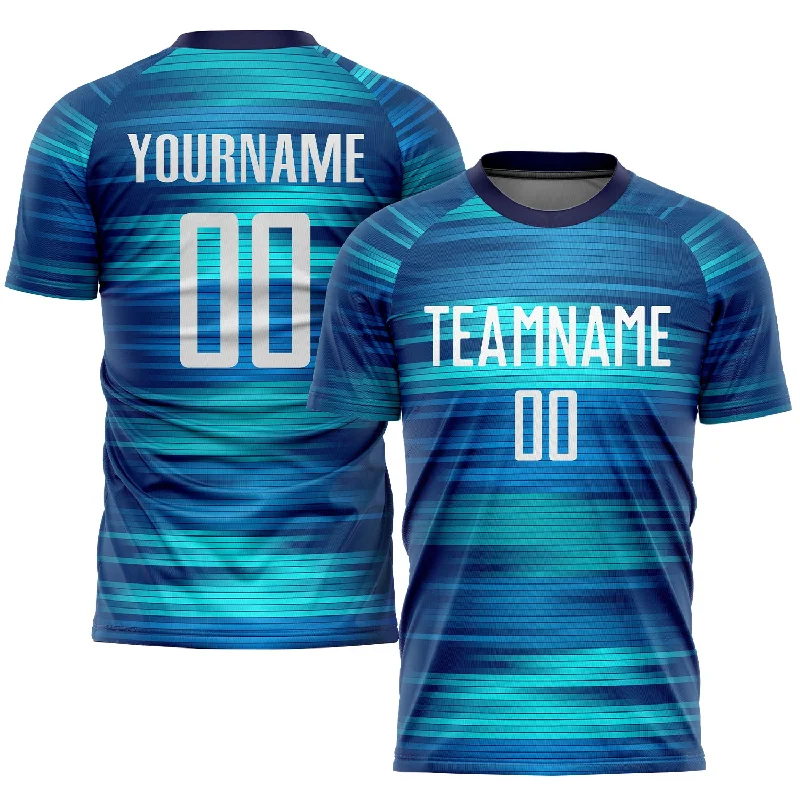 Football Jersey With Heat Transfer-Custom Light Blue White-US Navy Blue Sublimation Soccer Uniform Jersey