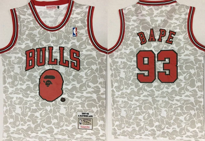 Custom NBA Basketball Jersey-Bulls 93 Bape Gray 1997-98 Hardwood Classics Basketball Jersey