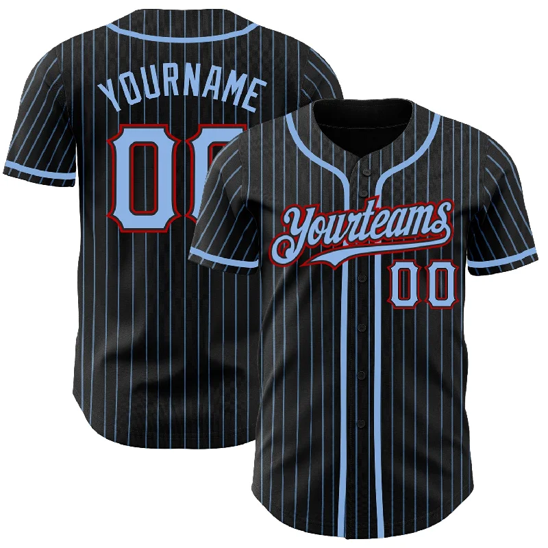 High School Football Jersey-High School Basketball Jersey-Spring Training Baseball Jersey-Custom Black Light Blue Pinstripe Red Authentic Baseball Jersey